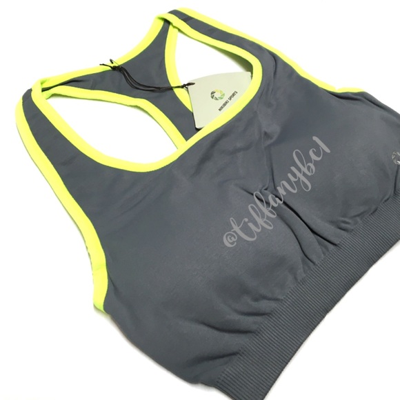 ❤️SOLD❤️ Rock Gray Neon Yellow Racerback Sport Bra - Picture 4 of 11
